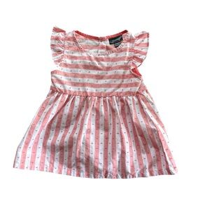 Picapino Pink & White Striped Swiss Dot Flutter Sleeve Dress